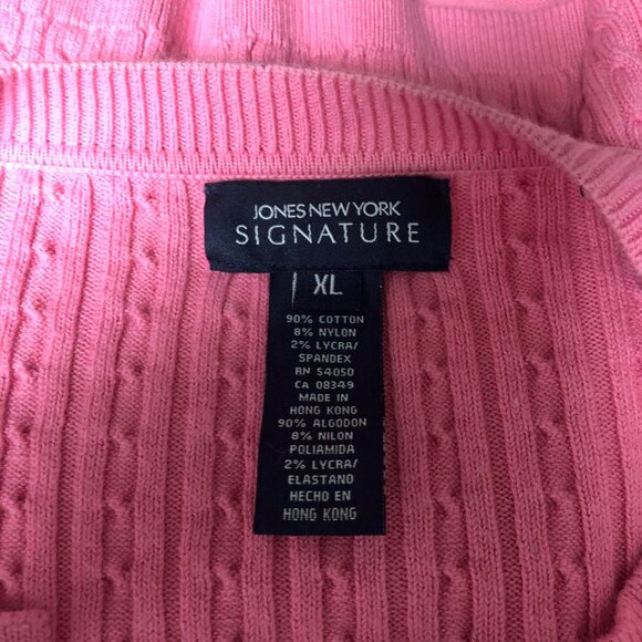 Jones New York Signature Cable Knit Cardigan Womens Size XL Pink Sweater Office - Picture 6 of 9